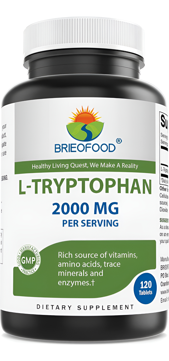 Brieofood L-triptófano 2000 Mg Por Porción - 120 Tabletas - Apoya El Estado De Ánimo Venenoso Y La Relajación
