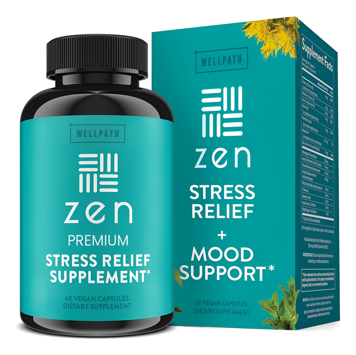 Zen Suplemento Premium De Alivio Del Estrés Y La Ansiedad - Fórmula Natural De Hierbas - 60 Cápsulas De Vegetales