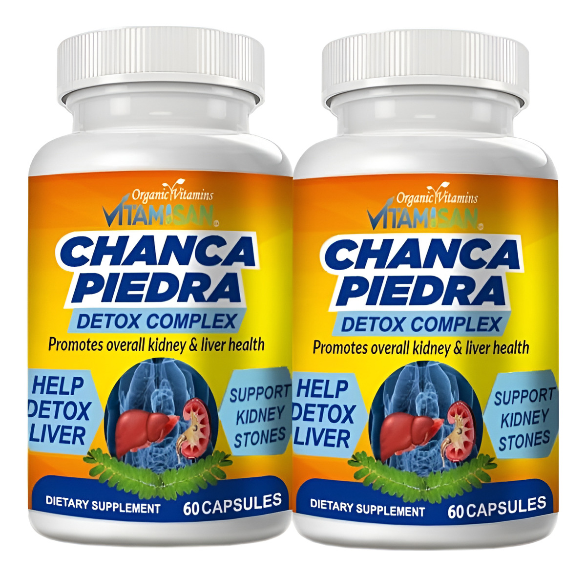 Vitamisan Chanca Piedra, Complejo Desintoxicante, Promueve La Salud De Los Riñones, 60 Cápsulas, Paquete De 2