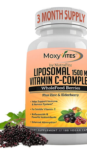 Moxyvites Vitamina C Liposomal Con Zinc, Baya De Saúco Orgánica, Amla, Camu Camu, 180 Cápsulas Veganas