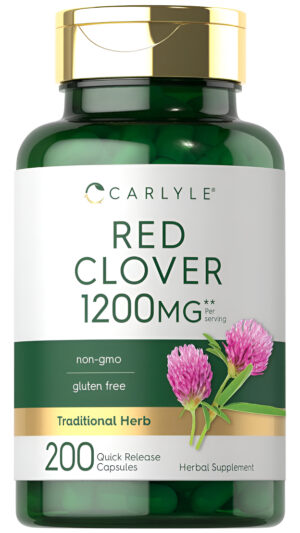 Carlyle Cápsulas De Trébol Rojo De 1200 Mg | 200 Unidades | Trifolium Pratense | Sin Omg, Sin Gluten | Suplemento De Extracto De Flor De Trébol Rojo