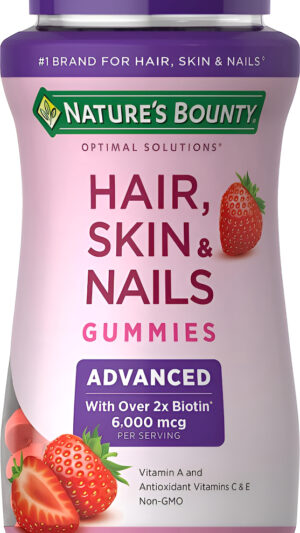 Nature's Bounty Optimal Solutions Cabello Avanzado, Piel, Uñas, 2 Veces Más Biotina, 80 Gomitas De Fresa