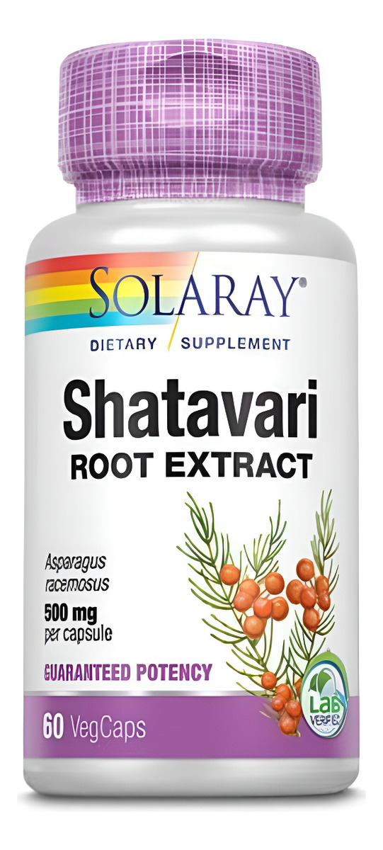 Solaray Extracto De Raíz De Shatavari De Potencia Garantizada, Tapa Vegetal (btl-plástico) 500mg | 60ct