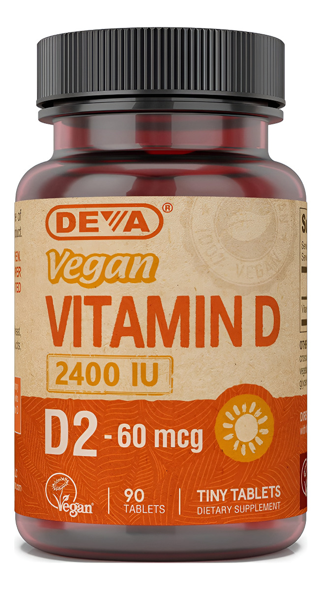 Deva Vitamina D2 Vegana 60 Mcg 2400 Ui, Suplemento De Ergocalciferol 90 Tabletas