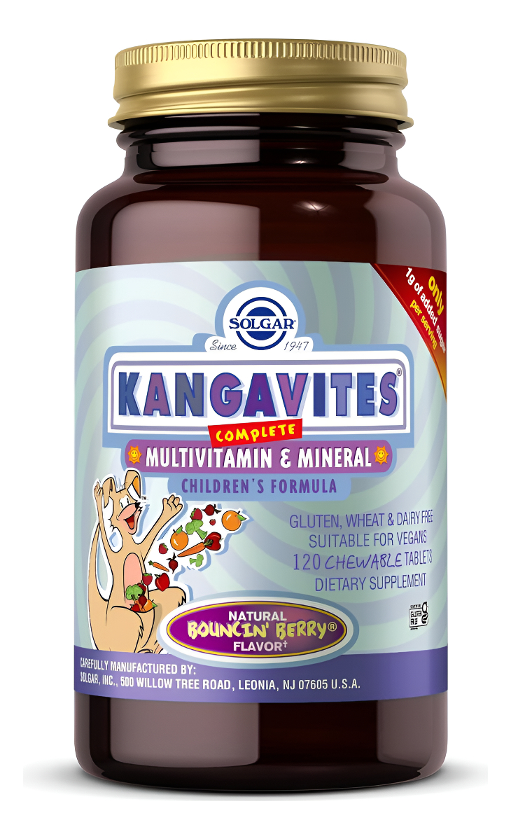 Solgar Kangavites, Bouncin' Berry Flavor - 120 Tabletas Masticables - Fórmula Completa Multivitamínica Y Mineral Para N