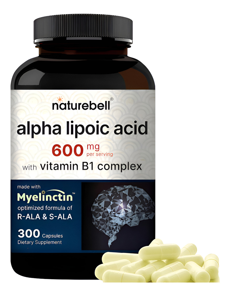 Naturebell Ácido Alfa Lipoico De 600 Mg Con Complejo B1 | 300 Cápsulas, Fórmula De Mielinctina 4 En 1