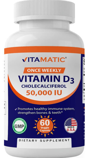 Vitamatic Vitamina D3 50,000 Ui (como Colecalciferol), Dosis Semanal, 1250 Mcg, 60 Cápsulas Vegetales