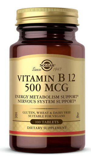 Solgar Vitamina B12 500 Mcg - 100 Tabletas - Vegano, Sin Gluten, Sin Lácteos, Kosher