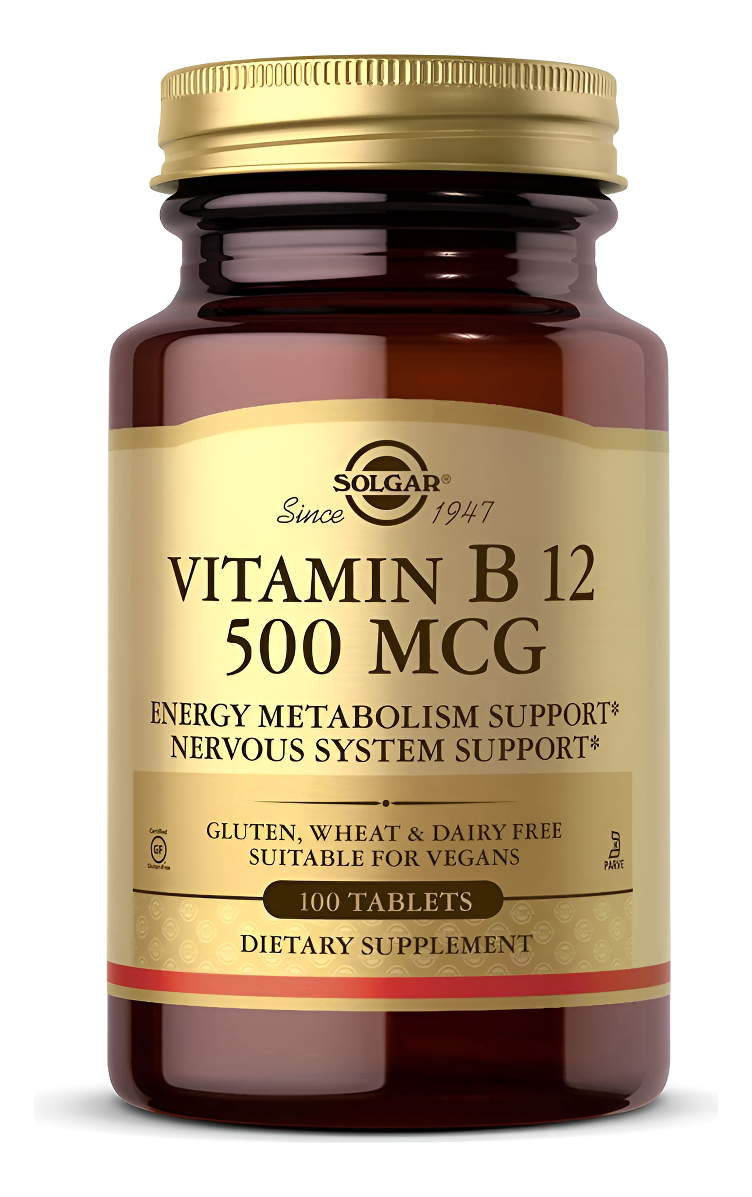 Solgar Vitamina B12 500 Mcg - 100 Tabletas - Vegano, Sin Gluten, Sin Lácteos, Kosher