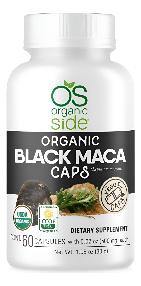 Os Organic Side Maca Negra Orgánica, 60 Cápsulas - Adaptógeno - Sin Omg - Vegano