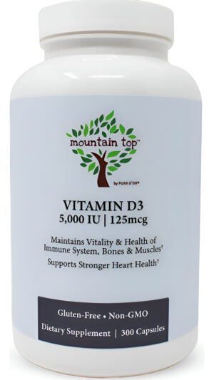 Mountain Top Vitamina D3 5000 Ui 125mcg, 300 Cápsulas. Ayuda A Apoyar La Salud Inmunológica