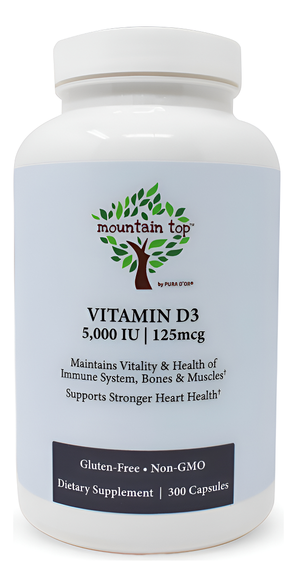 Mountain Top Vitamina D3 5000 Ui 125mcg, 300 Cápsulas. Ayuda A Apoyar La Salud Inmunológica