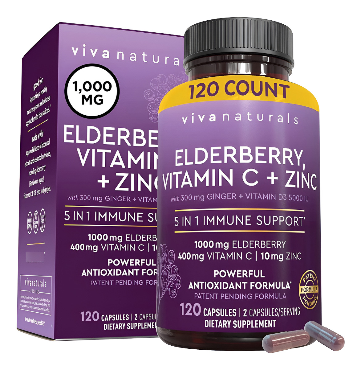 Viva Naturals Baya De Saúco Con Vitamina C Y Zinc Para Adultos Con Vitamina D3 5000 Ui