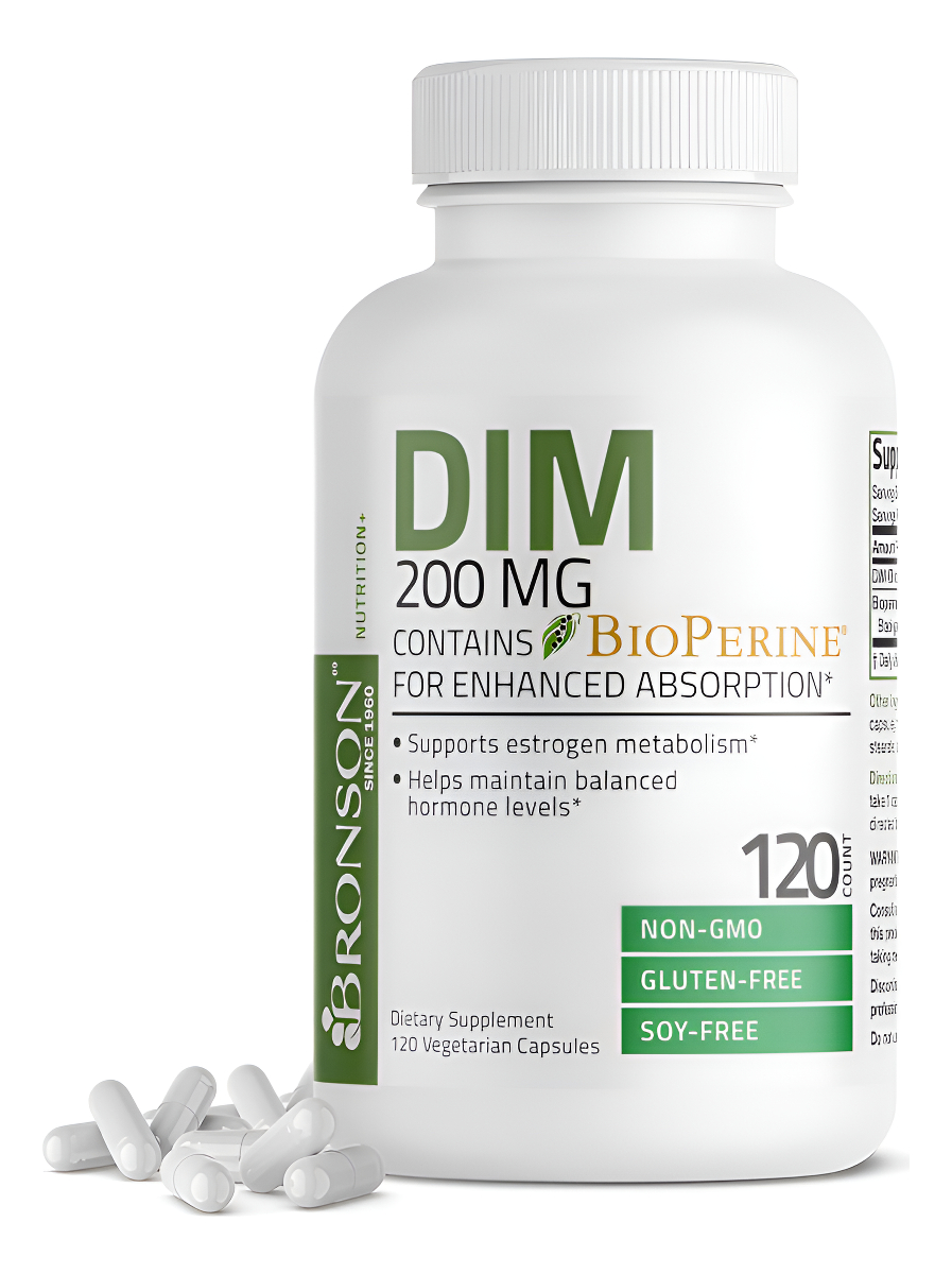 Bronson Suplemento Dim De 200 Mg De Diindolimetano Con Bioperine Para Una Absorción Mejorada, Metabolismo De Estrógeno