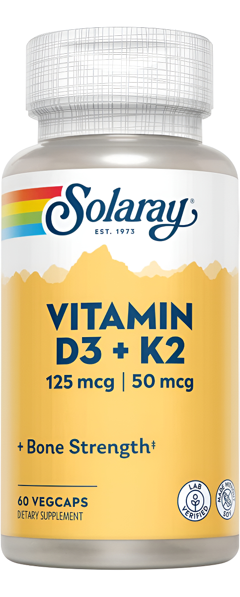 Suplemento Solaray Vitamina D-3 Y K-2, 60 Cápsulas Vegetarianas