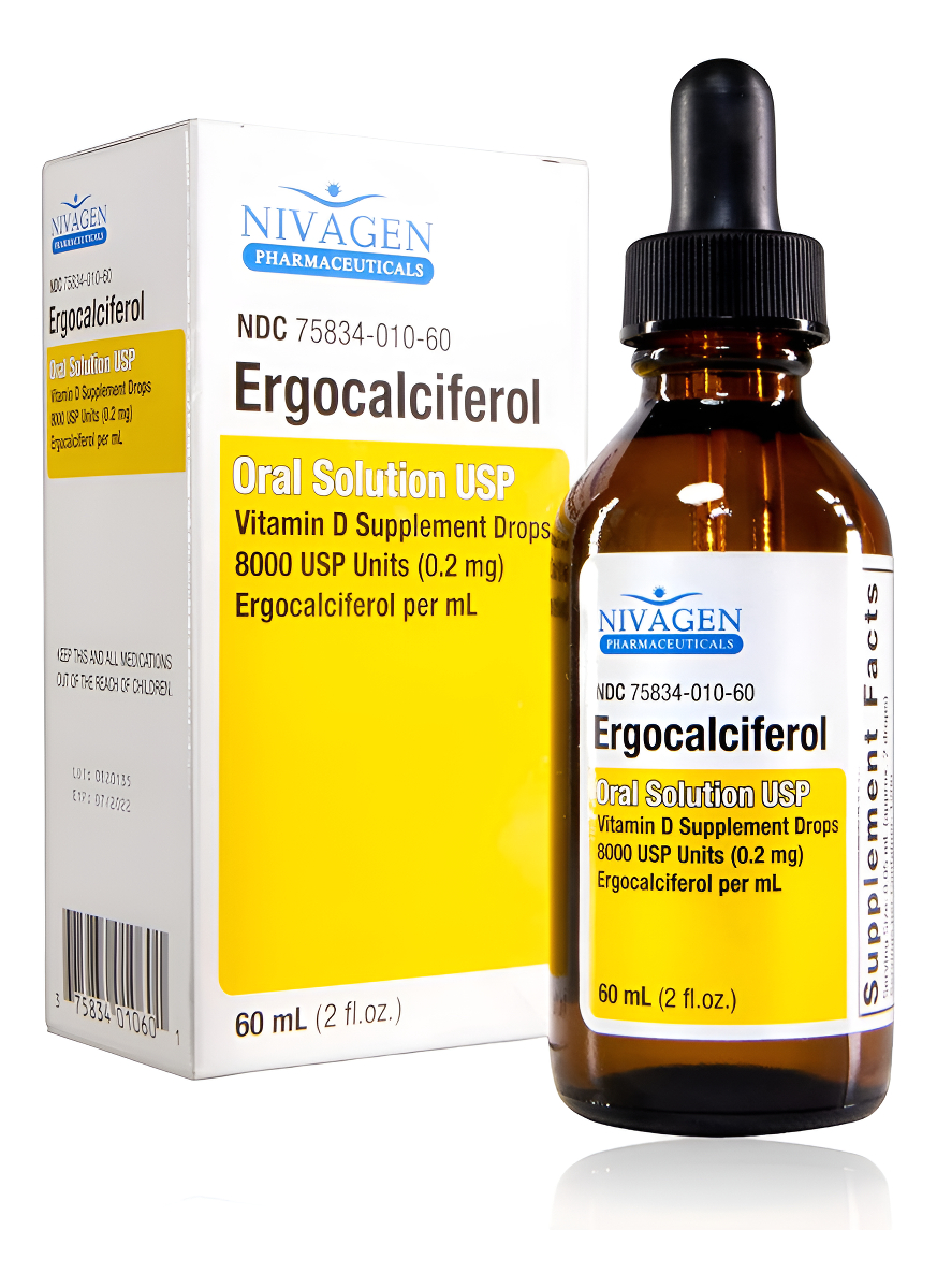 Nivagen Gotas Líquidas De Vitamina D2 Como Ergocalciferol, Absorción Más Rápida, 400iu, 2 Fl. Oz.