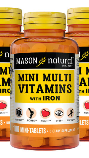 Mason Natural Múltiples Vitaminas Diarias Con Hierro, Vitaminas A, C, D, E, B1, B2, B3, B6, B12, Ácido Fólico Y Calcio
