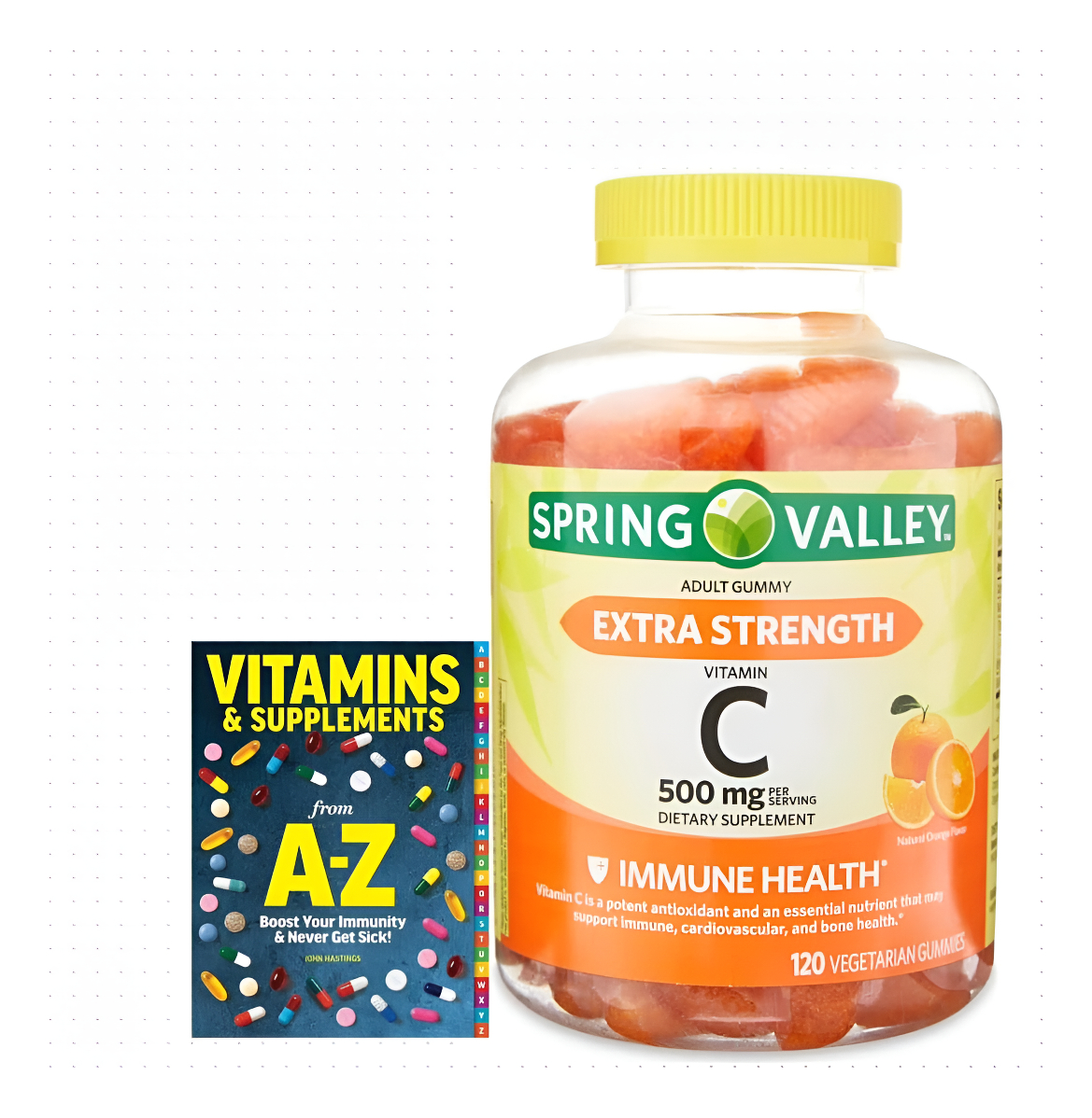 Spring Valley Extra Strength Vitamina C, 500 Mg, 120 Gomitas Vegetarianas + Guía De Vitaminas De A A La Z (inglés)