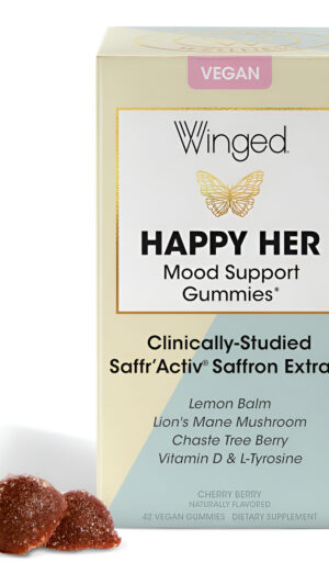 Winged Happy Her Mood | 60 Gomitas Para Mujeres Con Extracto De Azafrán, Melena De León, Bálsamo De Limón Y Otros.