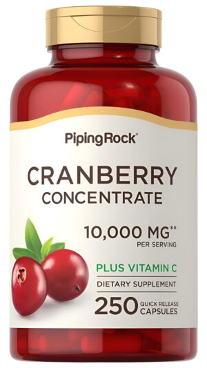 Piping Rock Pastillas De Arándano Para Mujeres | 10,000 Mg | 250 Cápsulas | Extracto Concentrado Más Vitamina C | Suple