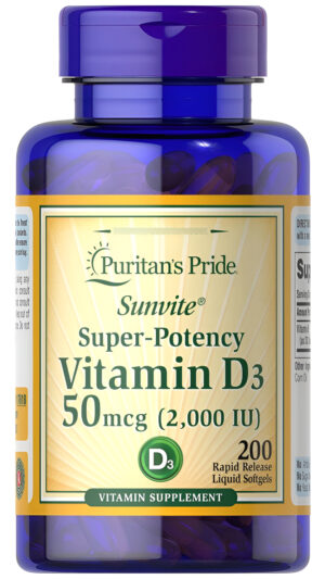 Puritan's Pride Vitamina D3 50mcg (2,000 Ui) 200 Cápsulas Blandas