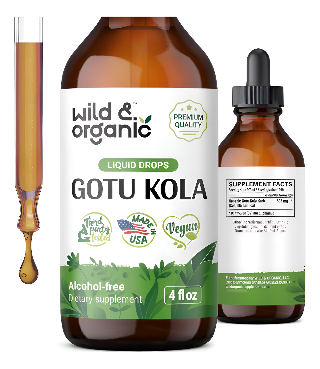 Gotu Kola Drops - Extracto Líquido De Hierba Gotu Kola Orgánica, Tintura De Centella Asiática, Vegano, Sin Alcohol, 4 O