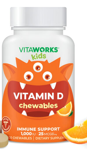 Vitaworks Kids Tabletas Masticables De Vitamina D De 1000 Ui Para Niños 120 Unidades
