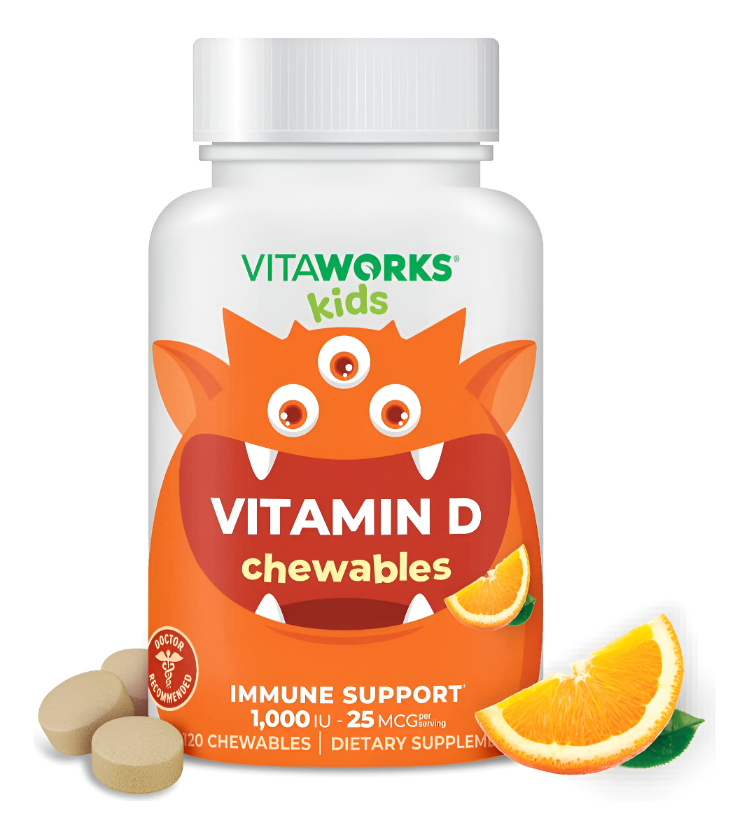 Vitaworks Kids Tabletas Masticables De Vitamina D De 1000 Ui Para Niños 120 Unidades