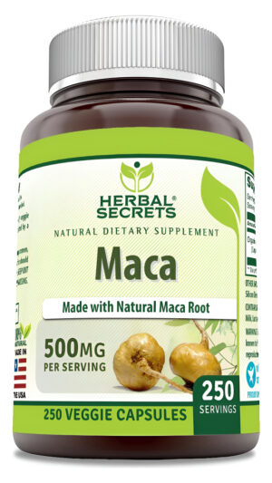 Herbal Secrets Maca 500mg 250 Cápsulas Vegetales | Sin Omg | Sin Gluten | Adecuado Para Vegetarianos