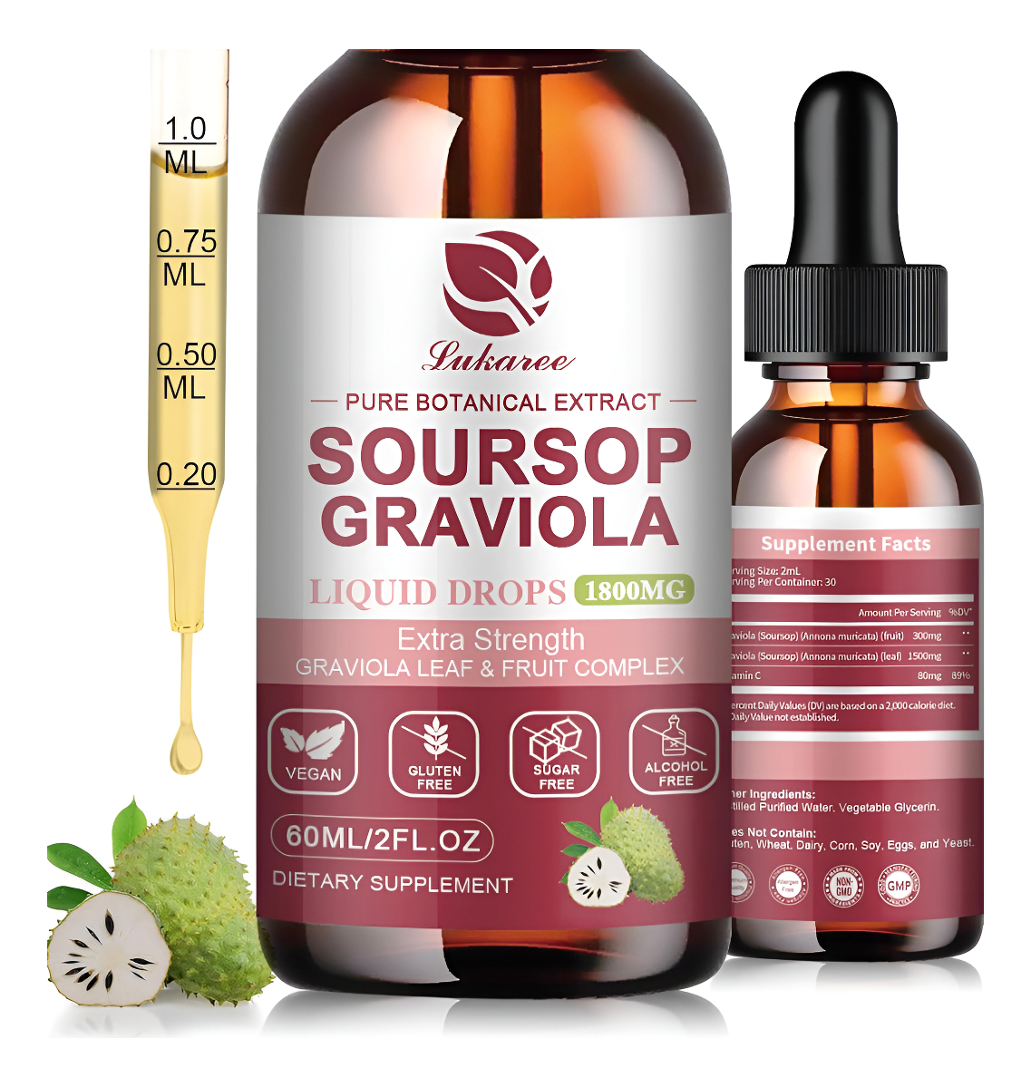 Gotas Líquidas De Graviola De Guanábana, 1800 Mg, Extracto Botánico Puro De Hoja De Guanábana Y Fruta, Para Apoyo Celul