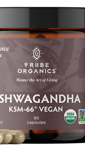 Tribe Organics Suplemento Ayurvédico De Extracto De Polvo De Raíz Orgánica Pura Ashwagandha Ksm 66 Vegana, Suplemento A