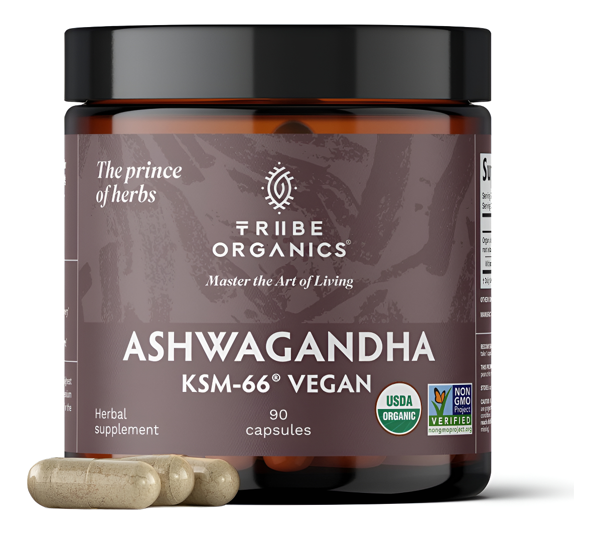 Tribe Organics Suplemento Ayurvédico De Extracto De Polvo De Raíz Orgánica Pura Ashwagandha Ksm 66 Vegana, Suplemento A