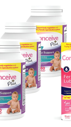 Conceive Plus Paquete De 3 Vitaminas Prenatales 60 Cápsulas + Suplemento Lubricante Apto Para La Fertilidad 75 Ml