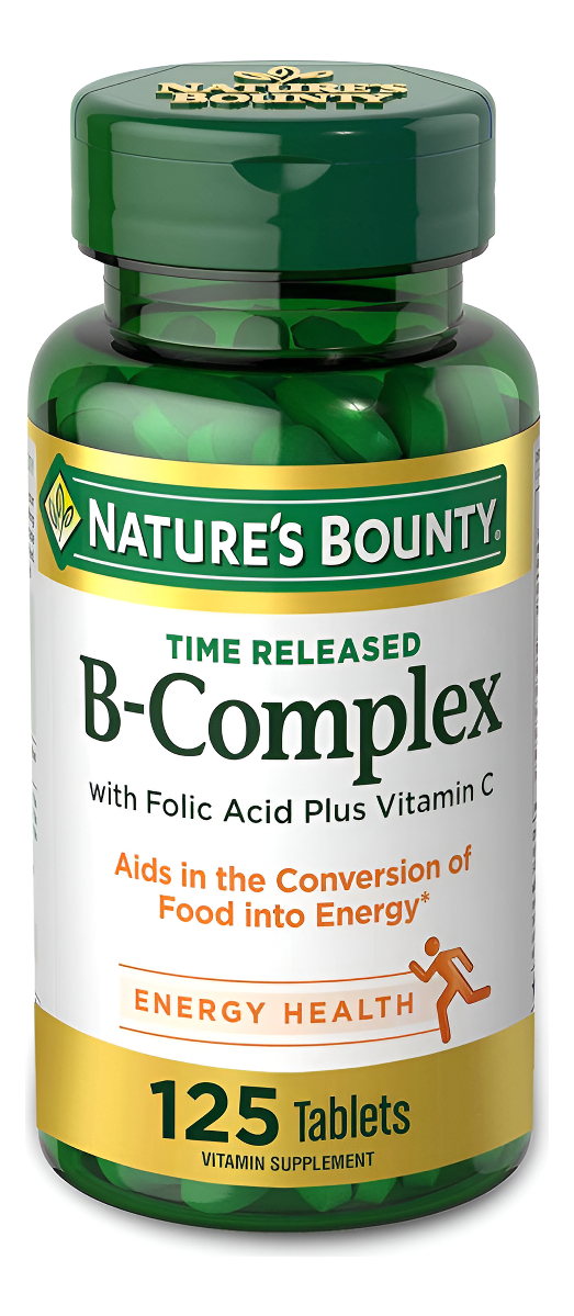 Nature's Bounty Complejo De Vitamina B, Suplemento De Liberación De Tiempo Con Ácido Fólico Más Vitamina C, 125 Tabletas