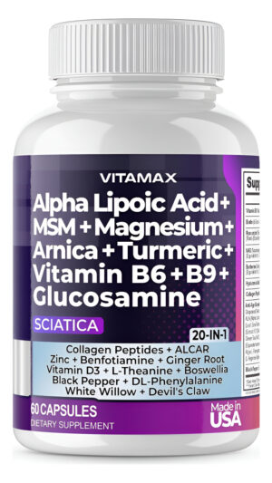 Sciatica Nerve Health Support  Cápsulas De Suplemento Para El Nervio Ciático Con Ácido Fólico, Guisante, Glucosamina,