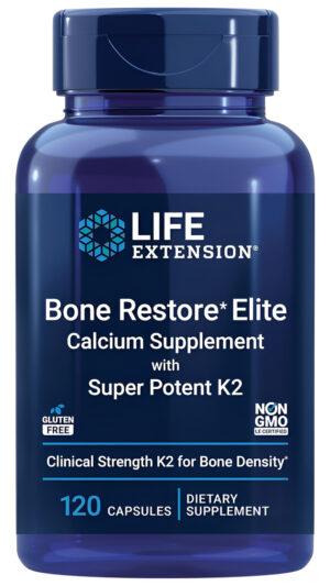 Life Extension Bone Restore Elite Con K2 Súper Potente, Vitamina K2 Y Calcio Clínicamente Estudiados Promueve Una Densi