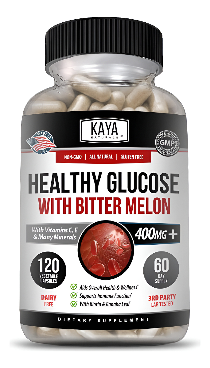 Kaya Naturals Healthy Glucose With Bitter Melon Supplement Support Healthy Levels & Function, 20 Herbs Vitamins Mineral