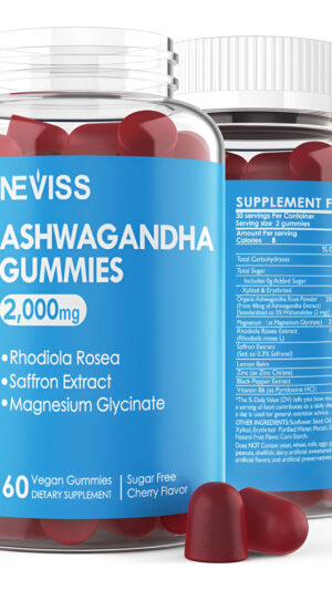 Gomitas De Ashwagandha Sin Azúcar De 2000 Mg - Con Glicinato De Magnesio, Raíz De Maca, Rodiola Rosa, Azafrán, Zinc, Bá