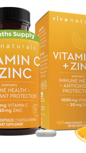 Vitamina C Con Zinc (250 Cápsulas Vegetales)  Vitamina C 1000 Mg Y Zinc 20 Mg Con Bioflavonoides Cítricos Y Rosa Mosqu