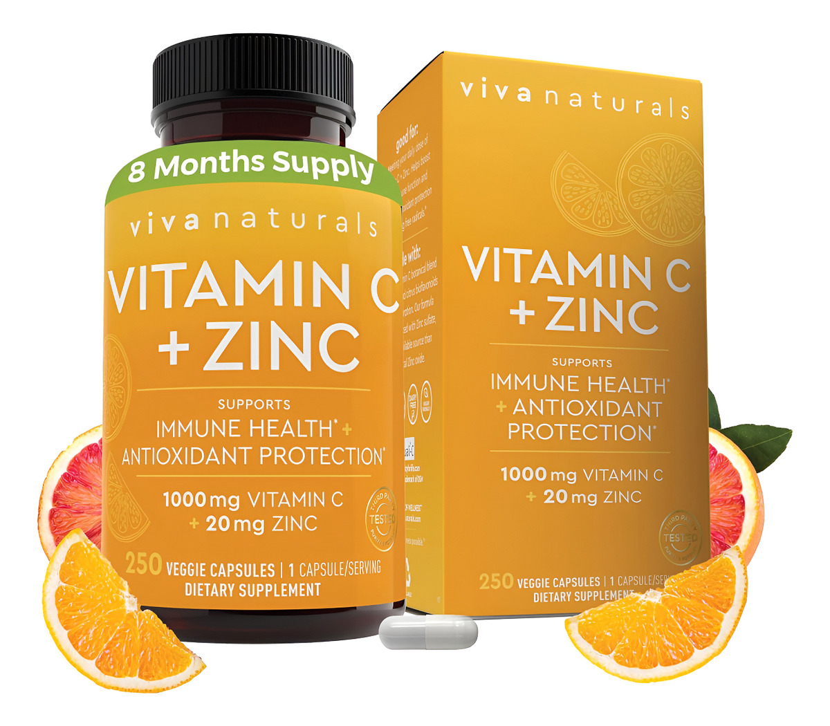 Vitamina C Con Zinc (250 Cápsulas Vegetales) Vitamina C 1000 Mg Y Zinc 20 Mg Con Bioflavonoides Cítricos Y Rosa Mosqu