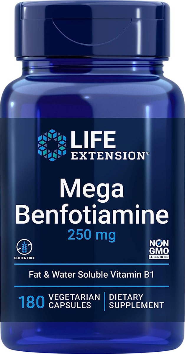 Life Extension Mega Benfotiamina, 250 Mg, 180 Cápsulas Vegetales Con Tiamina, Suplemento De Vitamina B1