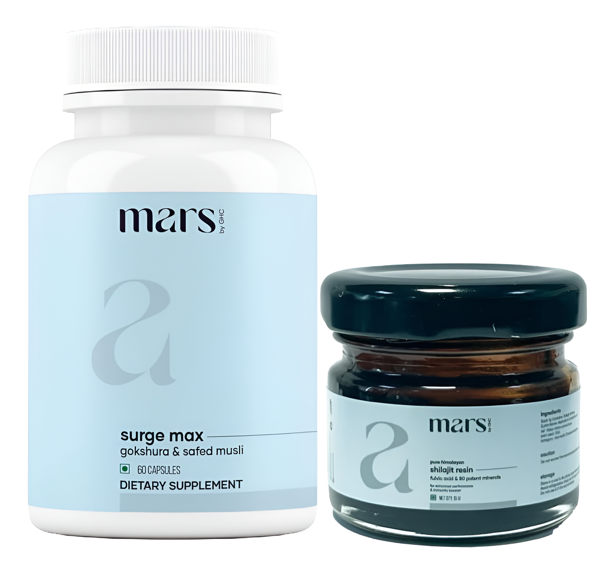 Mars By Ghc Combo Contiene Shilajit Y Surgemax (60n): Alimentado Con Goksura Y Musli Seguro | Mantiene El Bienestar Gen