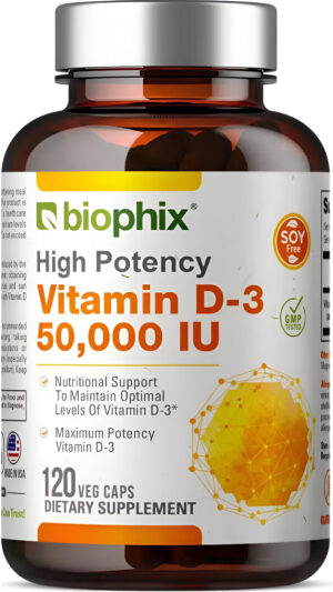 Biophix Vitamina D-3 50000 Ui 120 Cápsulas Veganas Alta Potencia