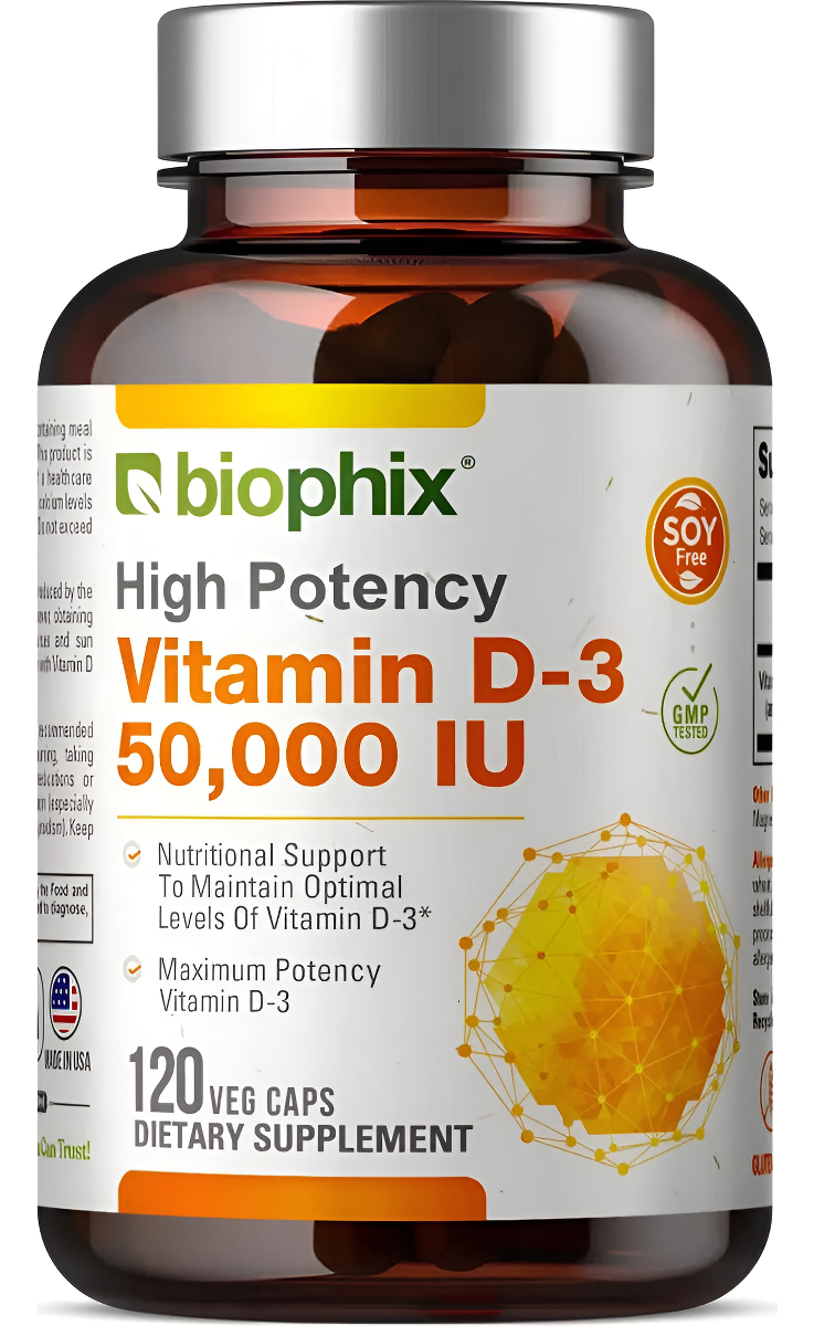 Biophix Vitamina D-3 50000 Ui 120 Cápsulas Veganas Alta Potencia