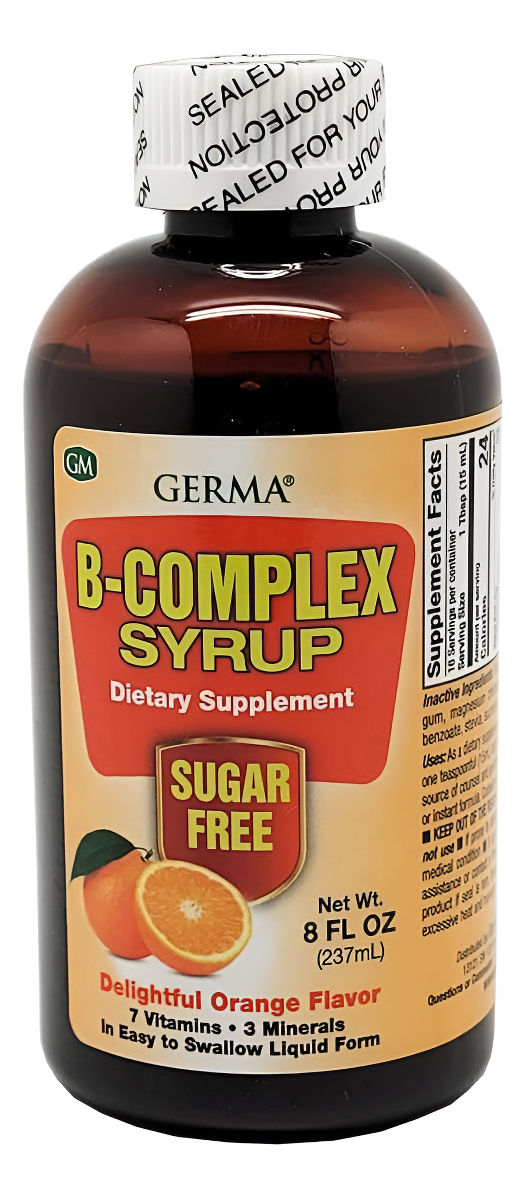Germa Jarabe De Complejo B. Suplemento Dietético. Sin Azúcar. Sabor A Naranja. 8 Onzas