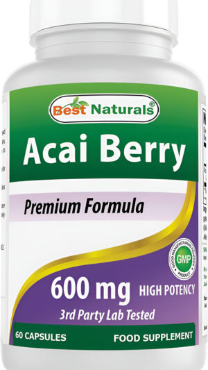 Best Naturals Suplemento De Baya De Acai 600 Mg, 60 Cápsulas