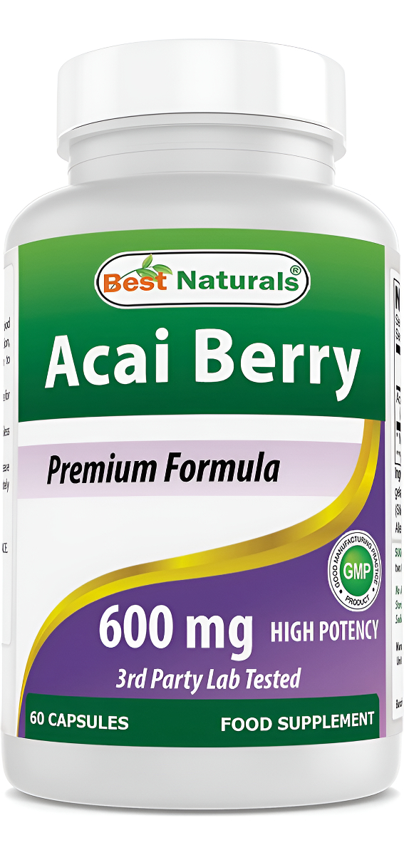 Best Naturals Suplemento De Baya De Acai 600 Mg, 60 Cápsulas
