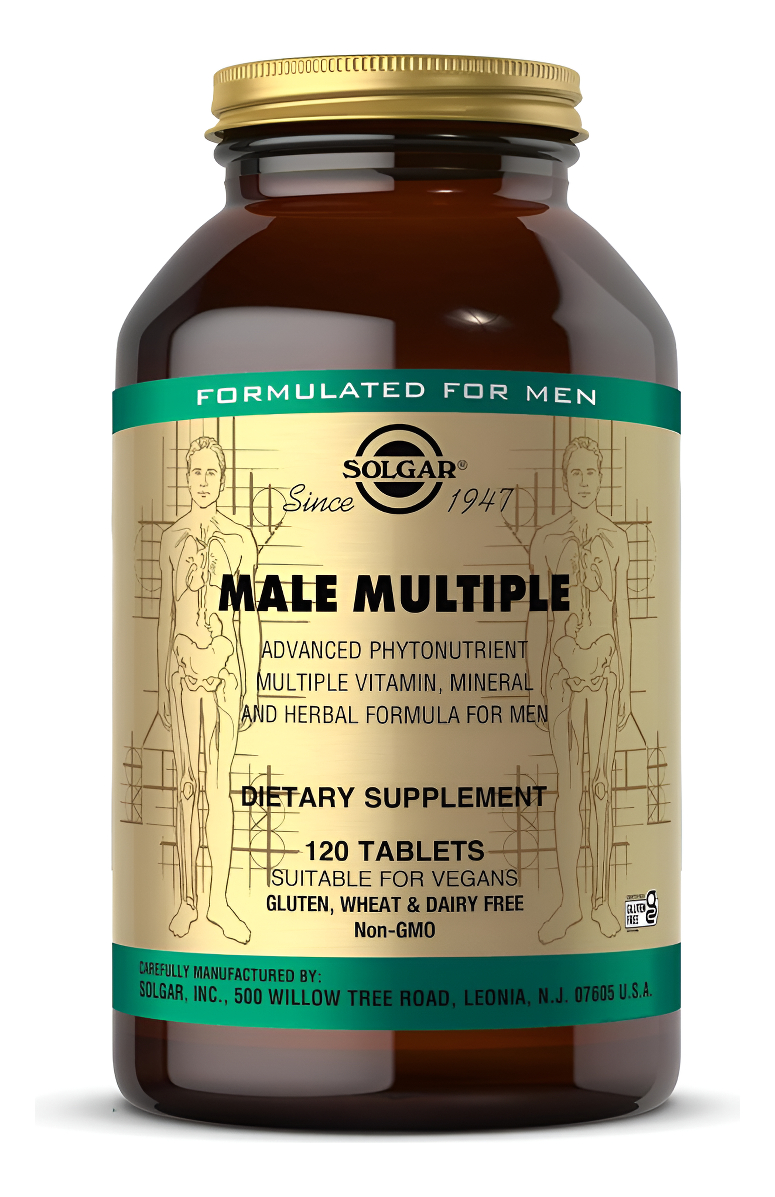 Solgar Male Multiple - 120 Tabletas - Fórmula Multivitamínica, Mineral Y Herbaria Para Hombres - Vegano, Sin Gluten Y S
