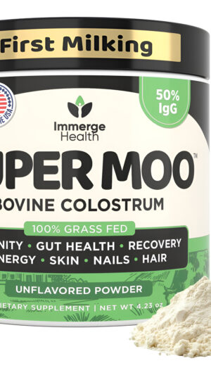 Super Moo - Polvo De Calostro Bovino Alimentado Con Pasto | Salud Intestinal, Recuperación Muscular, Energía, Cabello,