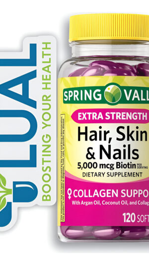 Cabello, Uñas Y Piel | Biotina | Soporte De Colágeno | Vitaminas Para Mujeres. Incluye Adhesivo Luall + Spring Valley P